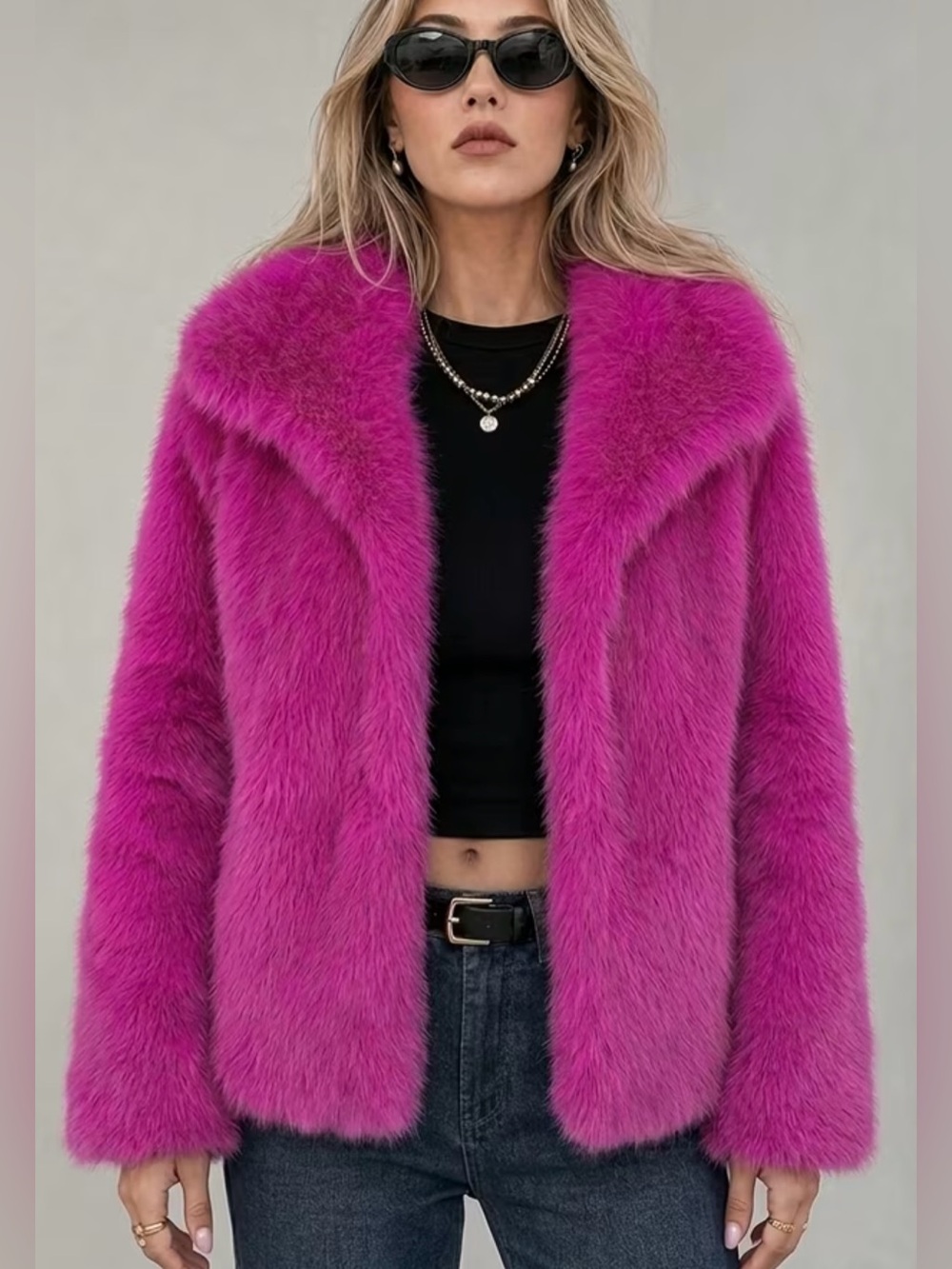 Faux Fur Pink Coat for Women